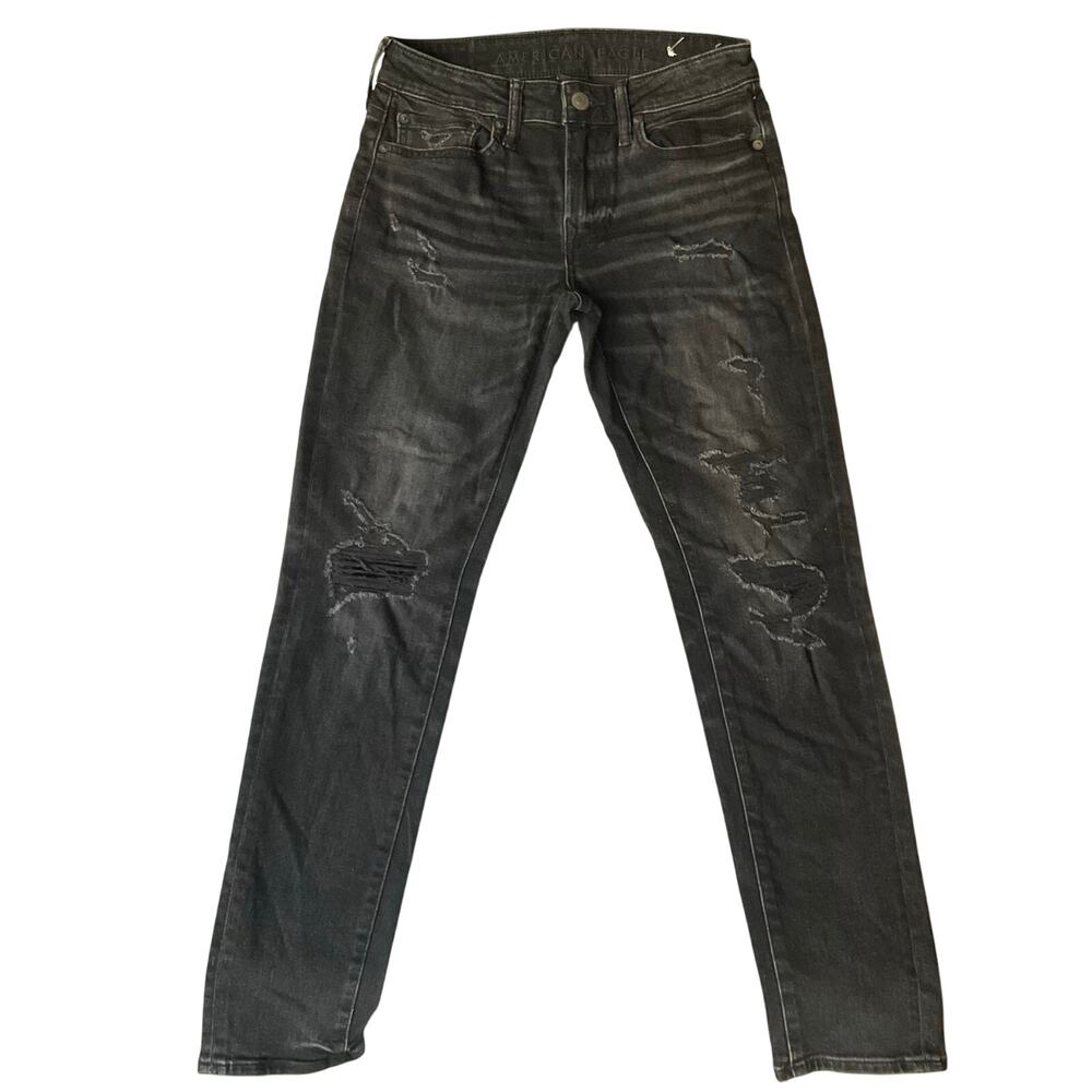 American Eagle Outfitters Men Skinny Jeans size 29 x 20 Black Mid Rise Stretch